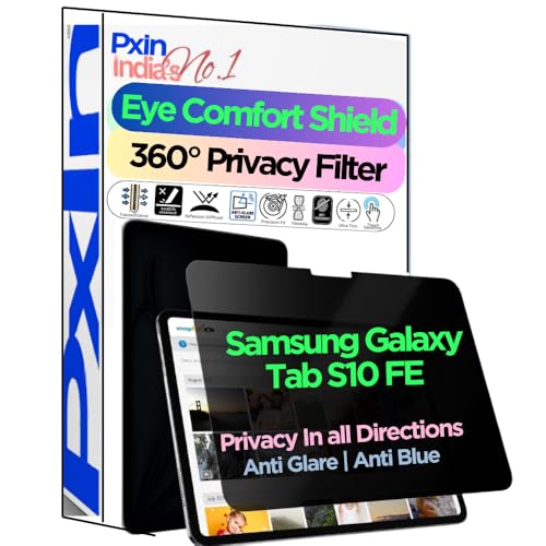 Image of PxIn Tablet Privacy Screen Guard compatible with Samsung Galaxy Tab S10 FE | No.1 | Anti Glare | Anti Blue Light | Anti UV | 4 Way Privacy Filter | 360 Privacy | Eye Protect