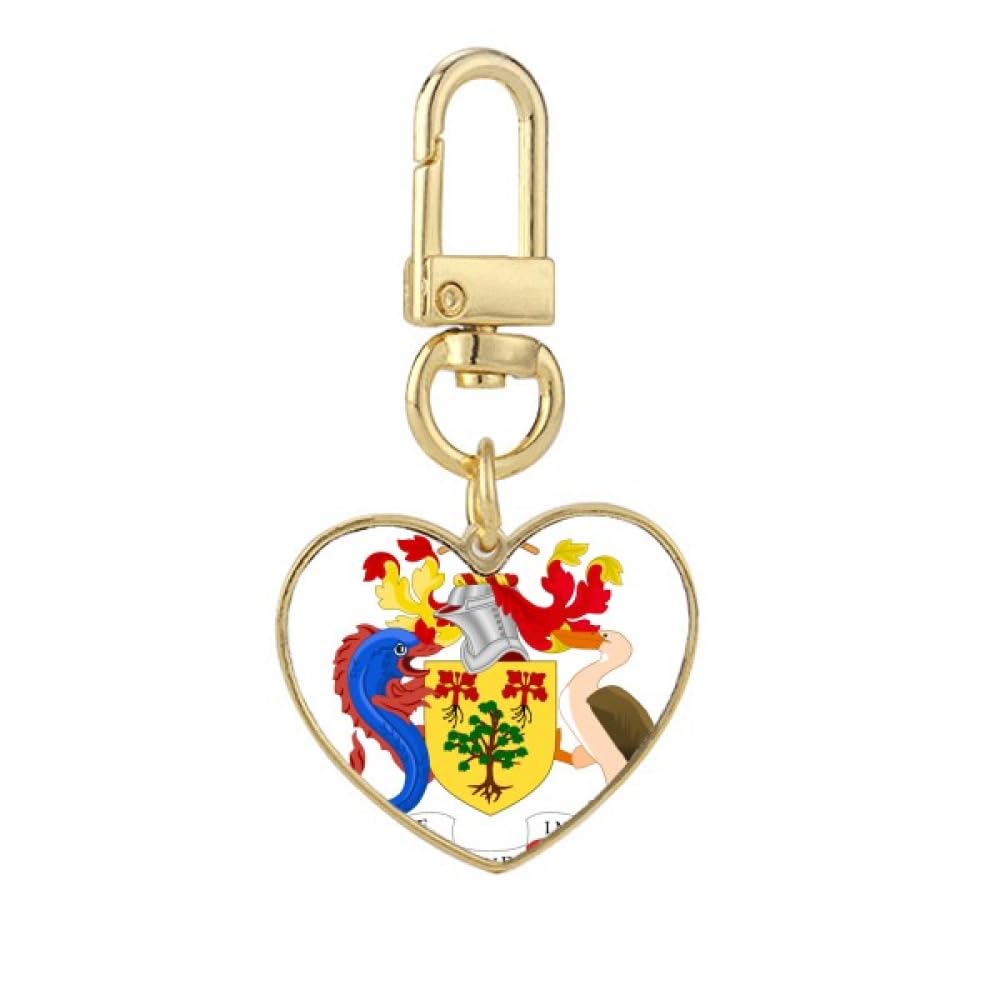 Bridgetown Barbados National Emblem Gold Heart Keychain Metal Keyring Holder