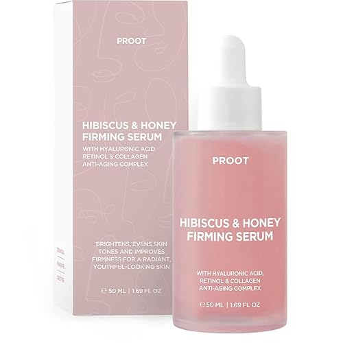 PROOT Suero reafirmante de hibisco y miel con retinol, ácido hialurónico y complejo de colágeno, 1.7 oz