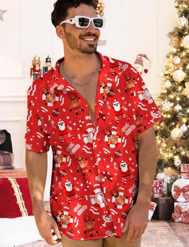 Image of Yoimira Hawaiian Shirts for Men, Print Mens Casual Short Sleeve Button Down Shirts Floral Aloha Beach Shirt