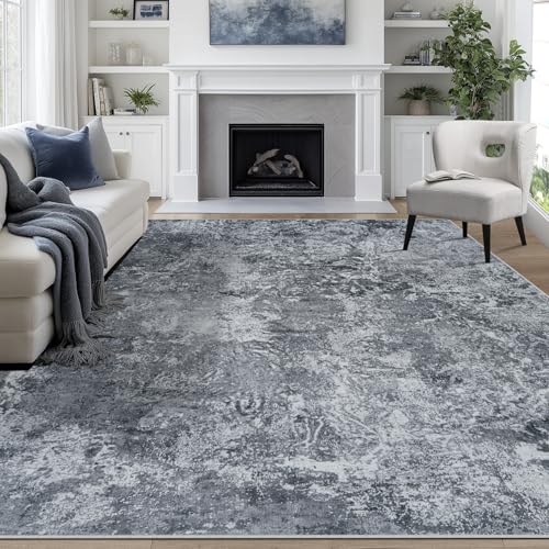 8x10 Area Rugs for Living Room Rug Washable: Abstract Large Rug for Dining Room Bedroom Carpet Non Slip 8 by 10 Indoor Modern Nursery Home Office Black