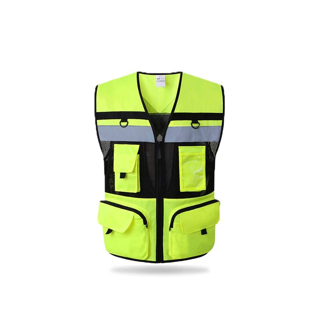 Kamizelka odblaskowa dla mężczyzn, kamizelka odblaskowa Kamizelka ostrzegawcza z wieloma kieszeniami Jersey Nocna kamizelka odblaskowa (fluorescencyjny żółty, M)