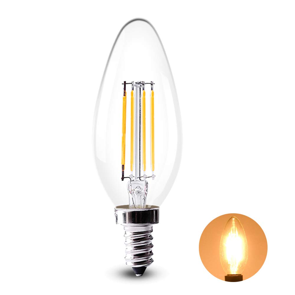 Bombilla LED de filamento E14 de 4 W (equivalente a una incandescente de 40 W), luz blanca cálida (2700-3000 K), bombilla vintage de rosca Edison pequeña C35, no regulable, paquete de 20 bombillas.