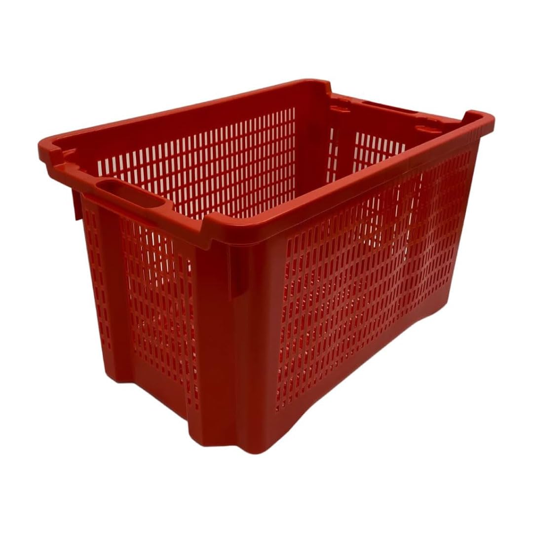 SHOPROM, Caja agrícola de plástico perforada, contenedor apilable para frutas y verduras, 52 x 36 x 31 cm (10)