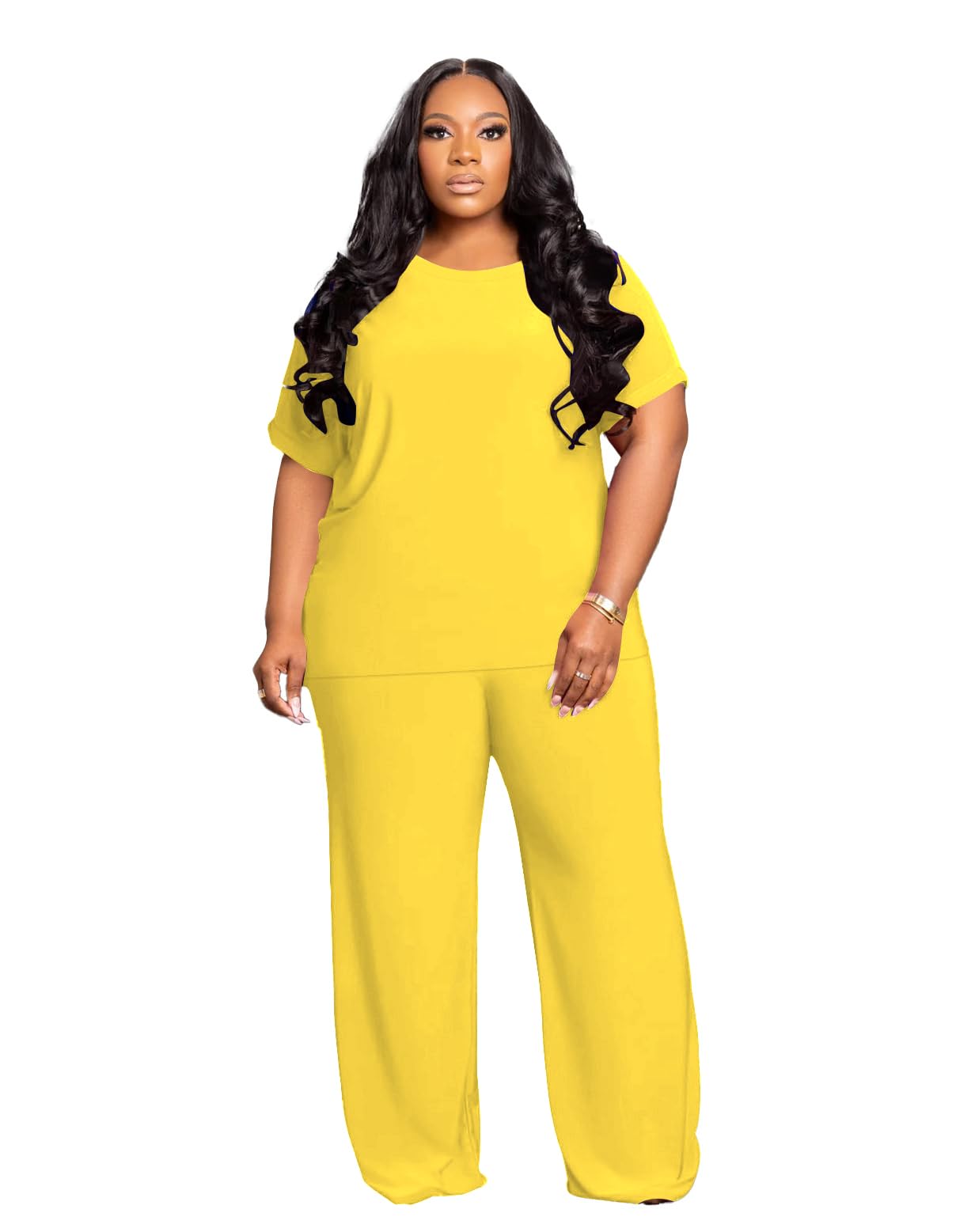 Tycorwd Women's Plus Size Two Piece Outfits Sweatsuits Sets Sexy Backless Short Sleeve Tops Wide Leg Pants Tracksuit Sets
