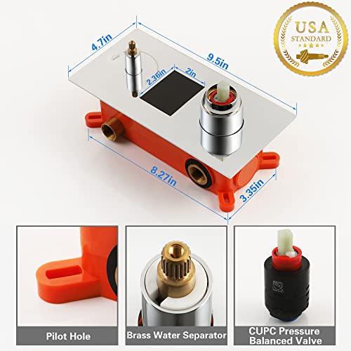 SKOWLL Shower System Wall Mounted 12 In Rainfall Shower Head Temperature Display Valve Trim Kit, Polished Chrome SKOWLL Shower System Wall Mounted 12 In Rainfall Shower Head Temperature Display Valve Trim Kit, Polished Chrome