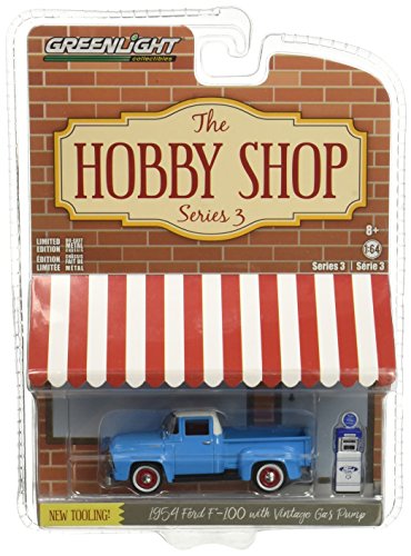 GreenLight 1:64 The Hobby Shop Series 3 1954 Ford F-100 Diecast Vehicle with Vintage Gas Pump
