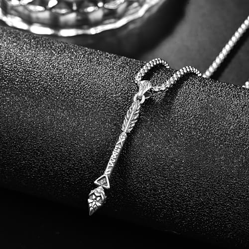 Sword/Wolf Teeth/Axe/Arrow/Bullet Pendant Necklace for Men 925 Sterling Silver Viking Amulet Necklace Celtic Jewelry Gifts for Father Son Boyfriend Brother3