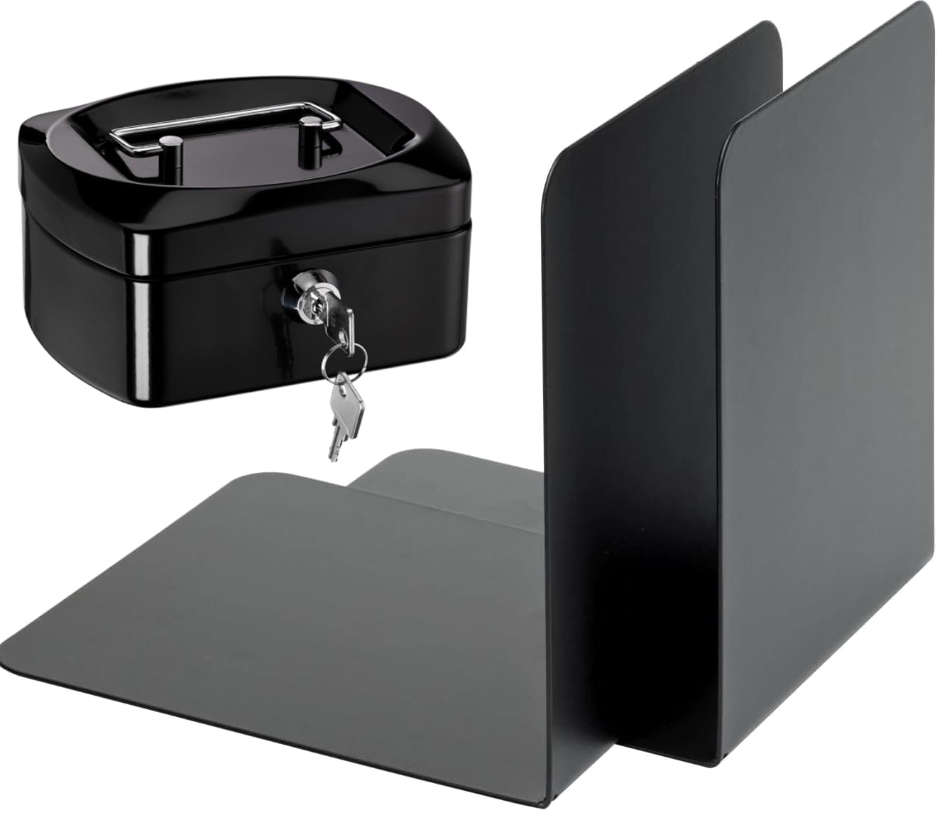 Alco-Albert 4302-11 Buchstützen aus Metall, 130 x 140 x 140 mm, 10 Paar, schwarz (Bonus Set) inkl. Geldkassette