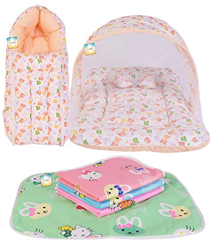 Baby Bed New Born Baby Bedding Set | Gift Combo | Net Bed | Sleeping Bag | Sheets | Cotton | Mattress | Mosquito Net | Carry Bed | Products All (0-6 Months) (3PCS Set)