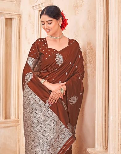 Image of SIRIL Women's Banarasi Soft Silk Saree Pure Silk with Unstitched Blouse Piece