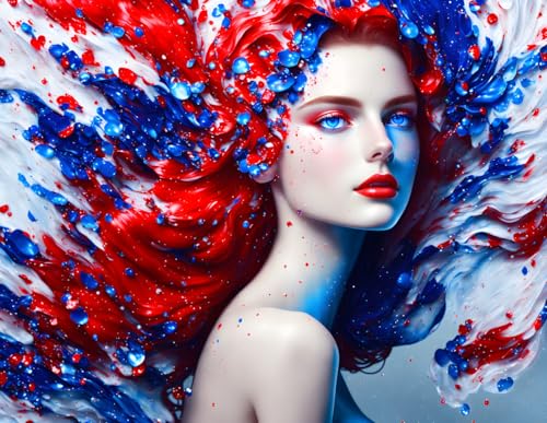 Portrait fille aquarelle rouge bleu impression toile SERENDIPITP