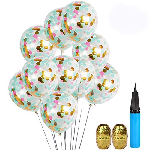 UTOPP 20 Pack Unicorn Confetti Balloons Tiffany Blue Pink and Gold 12