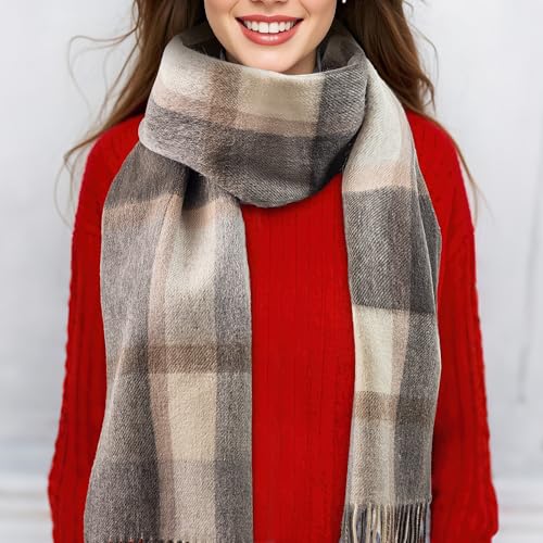 Wool Plaid Scarf for Men and Women, Elegant Lightweight Wrap Shawl, Unisex Warm Winter Womens Mens Scarves Wool2