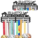 SUPERDANT Brazilian Jiu Jitsu Metal Holders for Display Sports Medal Holder BJJ UFC Personalised Award Black Metal Rack Wall Mounted Ribbon Lanyard Christmas Birthday Gift for Kids Athletes 15.75x6in