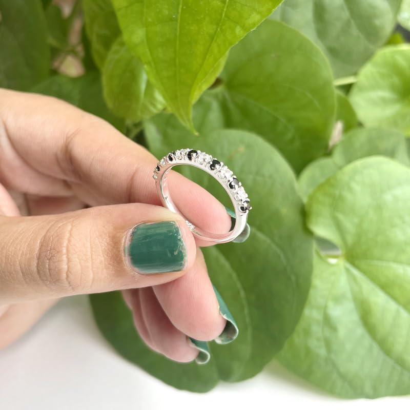 Miniatura 7 de Alternate Black & White Diamond Half Eternity Wedding Band For Women, 14k Rose Gold Finish Black Diamond Wedding Band, Ladies Stackable Diamond Ring