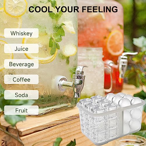 Kenton Ice Cube Trays (Set Of 2 With Bin&Lid), Whiskey Ice Cube Mold Round Ice Cube Trays For Freezer, Large Ice Cube Molds Tray Silicone Ice Mold Ice Ball Tray Maker For Whiskey Bourbon Square Ice #TOP3
