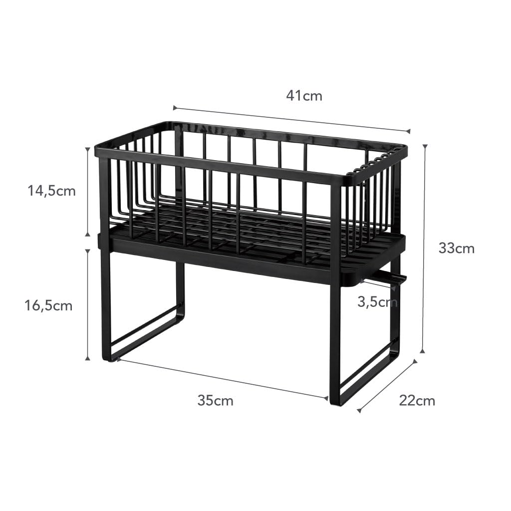 YAMAZAKI 4387 Tower 2Tiered Wire Dish Drainer, Black, Steel/ABS Resin/Polypropylene/Silicone, 41 x 22 x 33 cm