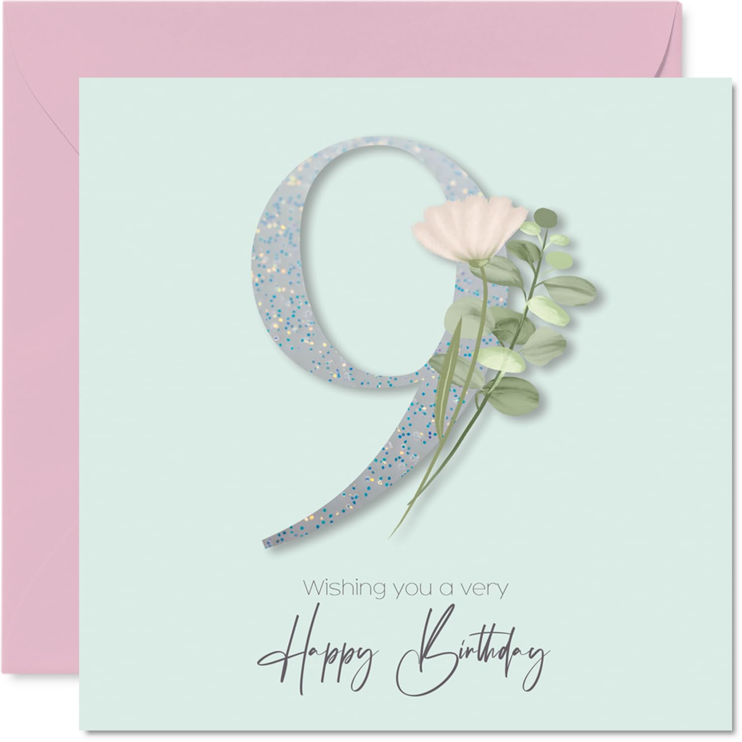 9th Birthday Cards for Girls - Fancy Floral Flowers - Happy Birthday Card for 9 Year Old Girl Step Daughter Cousin Niece Daughter, 145mm Bday Greeting Cards