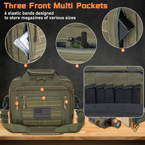 Image of Pistol Case, Gun Range Bags For 2 Pistols 6 Magazines Carrying Shooting Bag with Lockable Zipper for Shooting Range Outdoor Hunting
