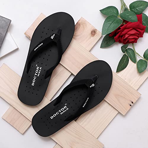 Image of Doctor Walk Orthopaedic Flip Flops, Black, Cushioned Footbed with Anti-Slip Sole Slipper for Women's
