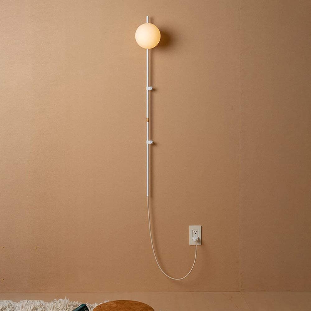 ATAAY Wall Lamps,Modern Simplicity E14 with Power Supply Plug in Cord Wall Sconce Lighting Glass Lampshade Reading Wrought Iron Pole for Bedroom Living Room/White/White