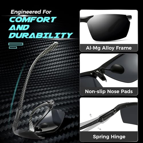 Image of SUNGAIT Carbon Fiber Sunglasses Men Sports Rimless Polarized Shades for Driving Fishing Running Gifts Eye Protection