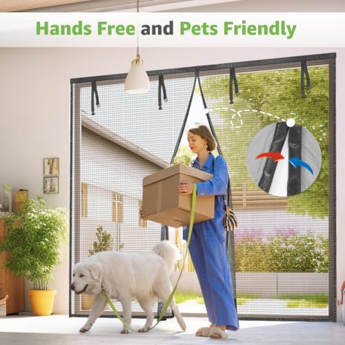Image of Garage Door Screen - 1 Car 9x8Ft Magnetic Closure Heavy Duty Weighted Bottom Screen Self Sealing Fiberglass Mesh Retractable Net-Easy Assembly&Pass-Through(Black)