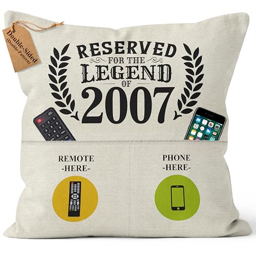 CROWNLY® 2007 Funda Cojin 45 X 45 Regalo Personalizado 18 Años Chica Chico Hija Hermana Cumpleaños Ideas Originales Decoracion 18 Cumpleaños