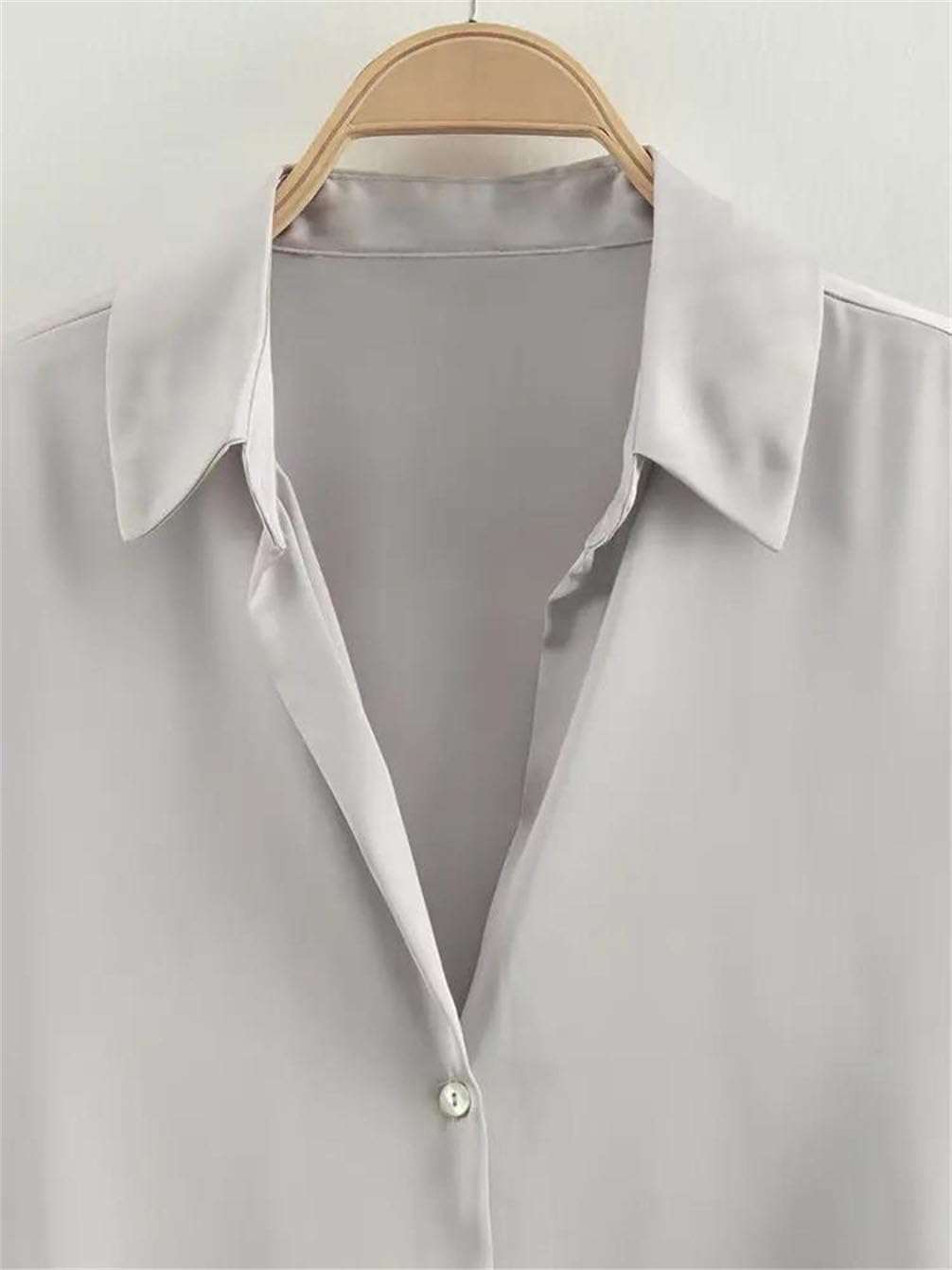 Camicia da donna in raso di seta multicolore a maniche lunghe a righe scozzese tinta unita casual vestibilità ampia camicia