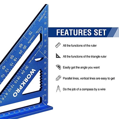WORKPRO Timmermanshoek 180 mm, Driehoek Multifunctionele Winkelhaak van Aluminiumlegering, Driehoekige Liniaal 45 90 Graden, Hoge Precisie Meetgereedschap voor Timmerman, Dakdekker, Ingenieur - Afbeelding 4