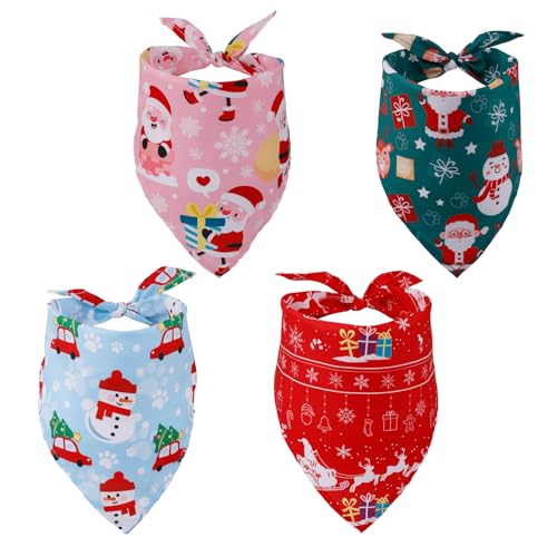 4 Stück Weihnachtshalstücher für Hunde, Süß Weihnachtsmann Schneeflocken-Aufdruck Dreieckstuch für Hunde Atmungsaktiv Weihnachtskostüm, für Kleine Mittelgroße und Große Hunde Katzen (Stil 2)