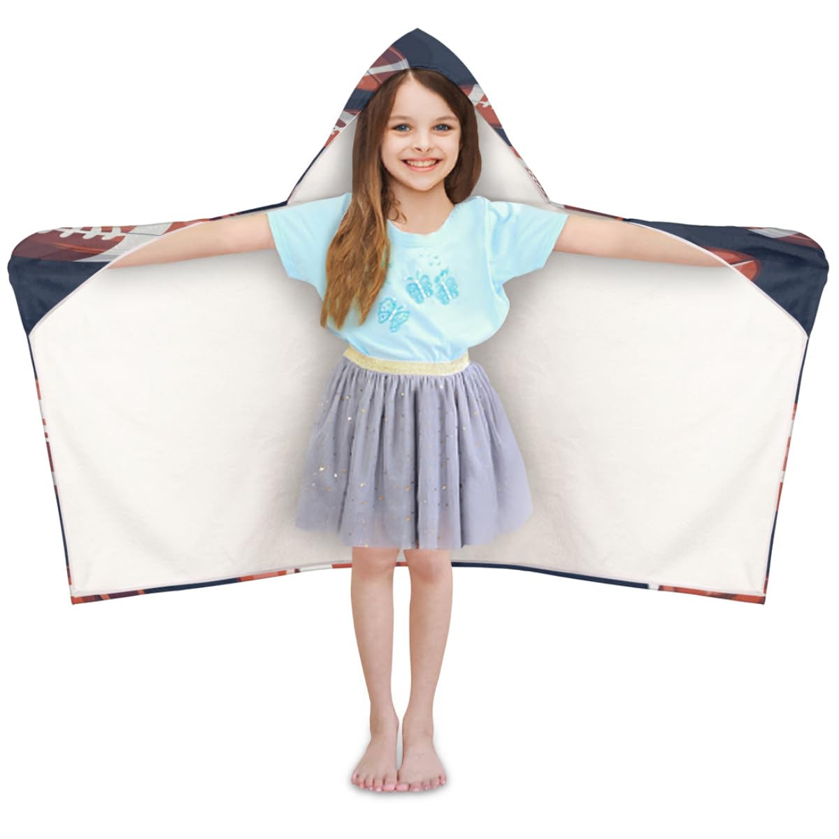 Ioracida American Football Kids Hooded Beach Towel for Girls Boys, Football Large Hooded Bath Towel Wrap Absorbent Quick Dry Toddler Swim Shower Pool Beach Towel