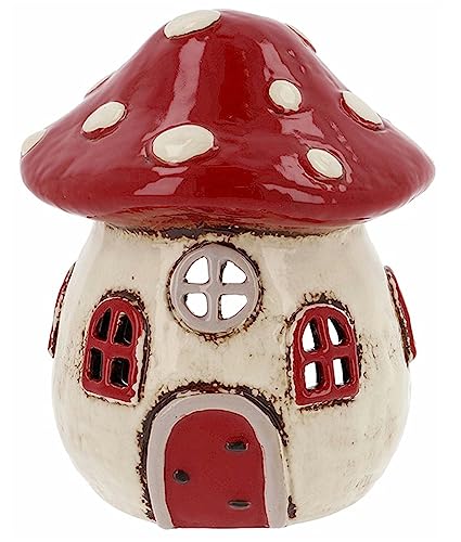 Village Pottery Toadstool House Tealight Holder, Red, M