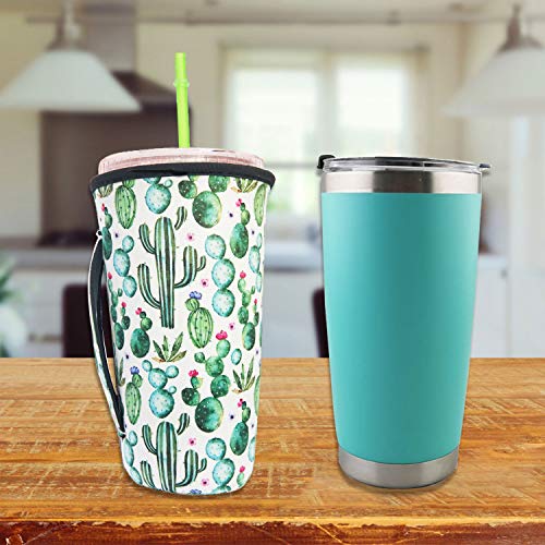 Reusable Iced Coffee Cup Sleeve Neoprene Insulated Sleeves Cup Cover Holder Idea For 30oz - 32oz Tumbler Cup,Trenta Starbucks,Large Dunkin Donuts (Only Cup sleeves) (Cactus) - Thumbnail 6