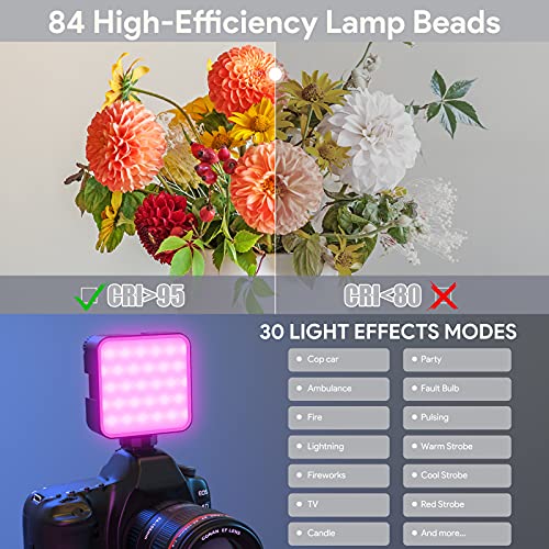 Videoleuchte Led, Behozel RGB KameraLicht mit 2500mAh Akku,84 Lichtperlen Dimmbare filmlicht 2500K-9000K,360 Farben CRI95,Zurück Magneten VlogLicht,Dauerlicht Fotolampe,Mini Videolicht,30 Blitzeffekte – Bild 4