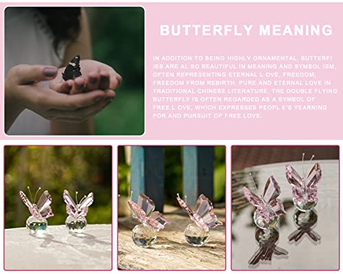 kanpura 2 Pcs Crystal Butterfly Figurines with Clear Glass Ball Base,Glass Butterfly Statues, Crystal Animal Figurines for Home Decor, for Women(Pink) - Image 6