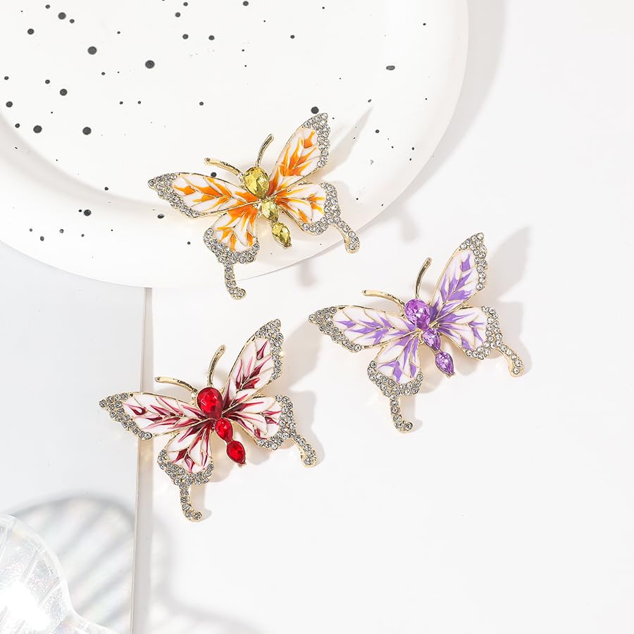 Image of Butterfly Crystal Rhinestone Brooch Pin for Women Colorful Glitter Pearl Bead Lapel Pins Hats Clothes Dress Accessories Jewelry