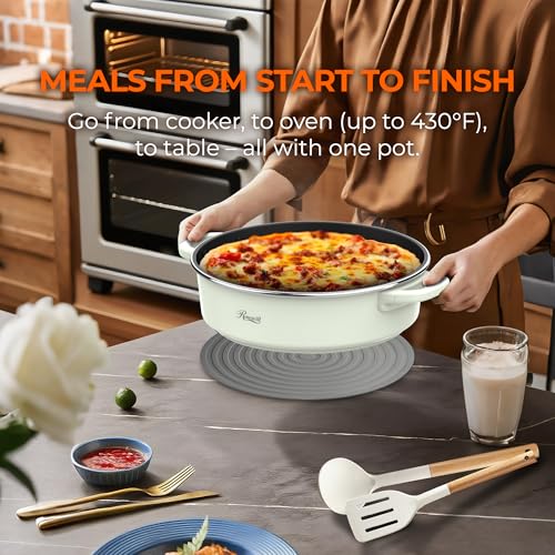 Image of Rosewill 12.7 QT Electric Hot Pot Slow Cooker with Multiple Functions, Split Design with 11.8 inch Wider Cooking Pot and SUS Steam Basket, 1600W High Power, Includes Utensils - Light Green