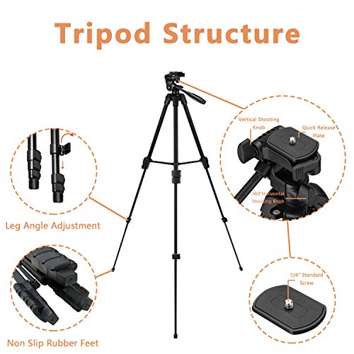 Handy Stative, Smartphone Stativ Lightweight Fotostativ 136cm aus Aluminium Tragfähigkeit 3KG Dreibein Stativ mit… – Bild 5