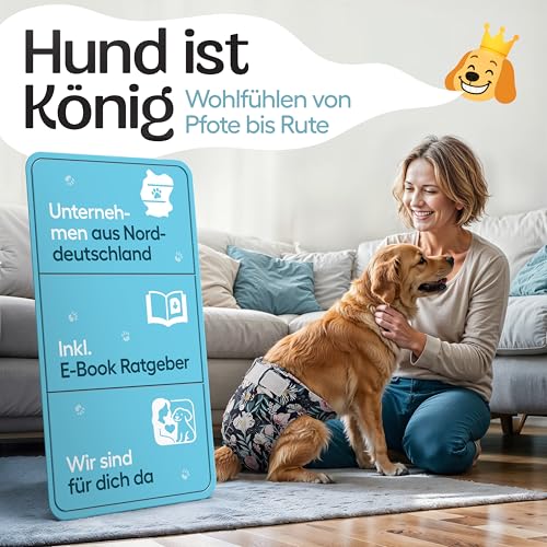 HUND IST KÖNIG Hundewindeln für Hündinnen (3 Stück) - Hochabsorbierende Läufigkeitshose für Hündinnen mit 3-Fach Justierung - Umweltfreundliche Hunde Windeln, Hundehöschen Läufigkeit & Inkontinenz