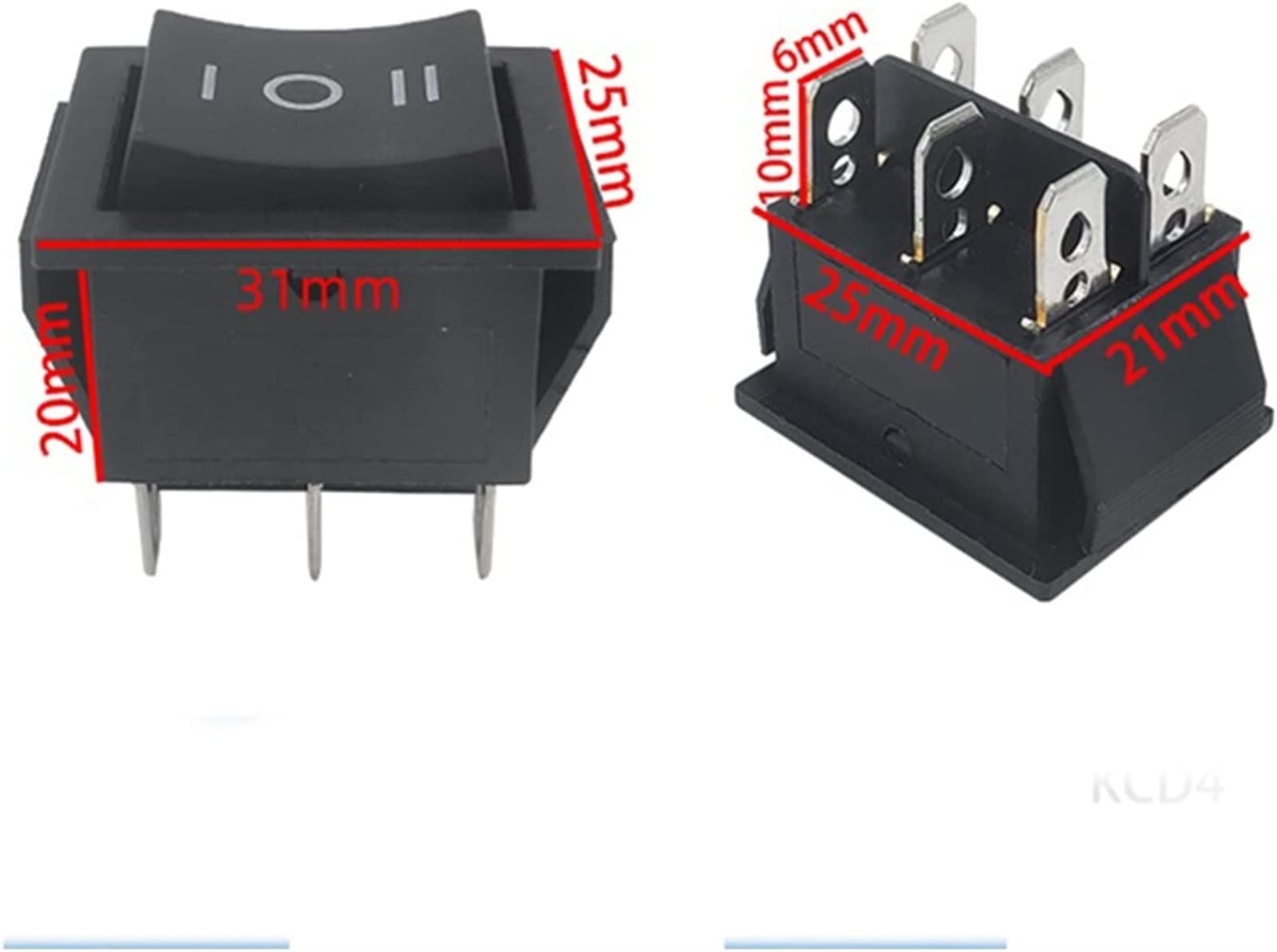 Interruptor basculante Kcd2 1 Uds Interruptor basculante Interruptor de Encendido 3 Posiciones 6 Equipos eléctricos con Interruptor de luz 16a 250vac / 20a 125va(On-Off-on)