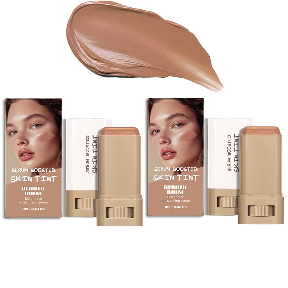 2PCS 3-in-1combining Foundation Stick Beauty Balm Serum Boosted Skin Tint,Solid Tinted Moisturizing Serum Contour Foundation Face for Women,Natural