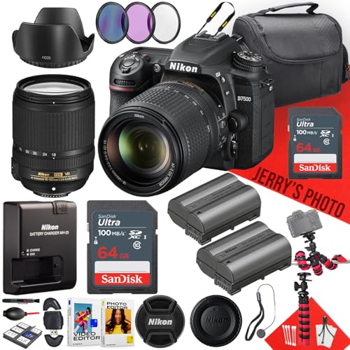Nikon D7500 DSLR Camera with 18-140mm f/3.5-5.6G ED VR Lens + 2PC 64GB Memory + Hood + Extra Battery + Filters + More (28pc Bundle) (Renewed)