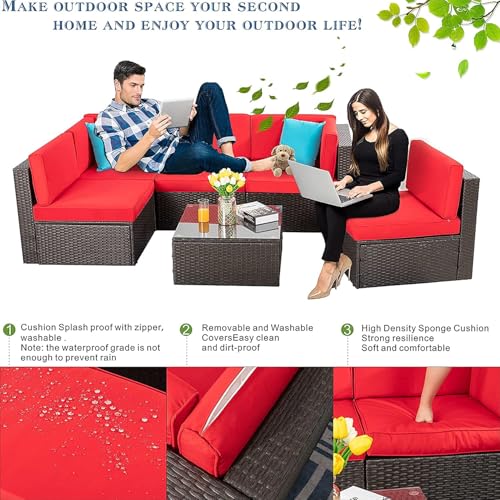 Image of Vongrasig 6 Piece Patio Furniture Set, Small Outdoor Sectional Couch, Red