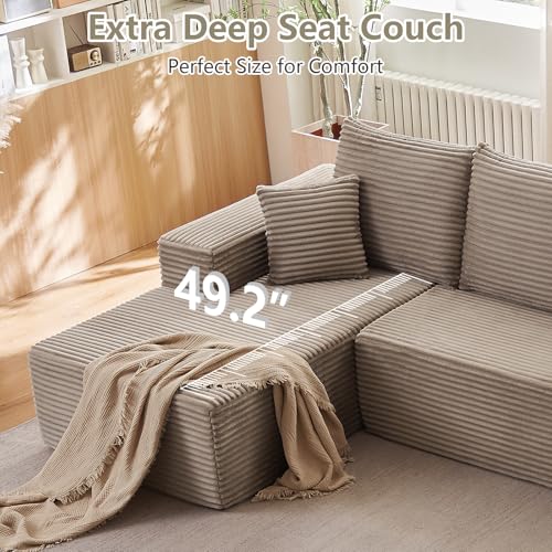 Image of Sectional Cloud Couch for Living Room, Stupendous U Shaped Sofas, Modular Floor Deep-Seat Sofa, Big Comfy Corduroy Couches Set with Fluffy Memory Foam, No Assembly Required, Camel