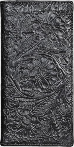 Easyoulife Womens Ladies Genuine Leather Wallet Long Embossing Bifold Wallet Clutch Purse (Black)