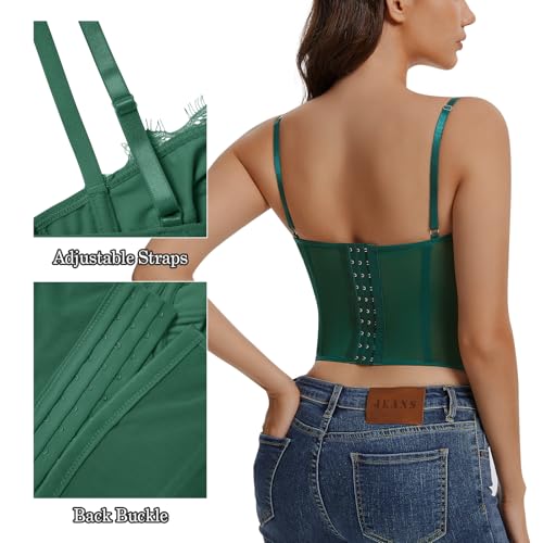 Image of Lace Corset Tops for Women Sexy Going Out Bustier Top Sleeveless Adjustable Straps Crop Tops with Back Hooks