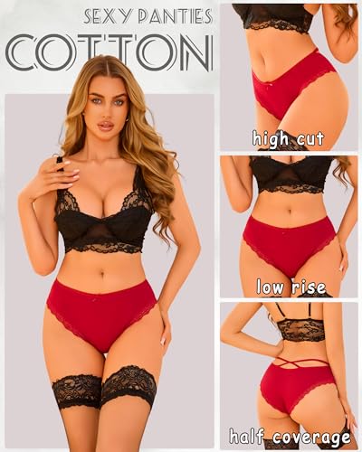ALL OF ME Women Cotton Underwear Sexy Criss Cross Lace Trim Low Rise Cheeky Bikini Panties 6 Pack - image 4