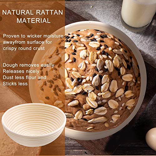 Set Of 2 9 Inch Round Bread Proofing Baskets Natural Rattan Banneton Sourdough Rising Bowl Basket With Dough Scraper + Bread Lame + Cloth Liner For Bakery Home Bakers #TOP3
